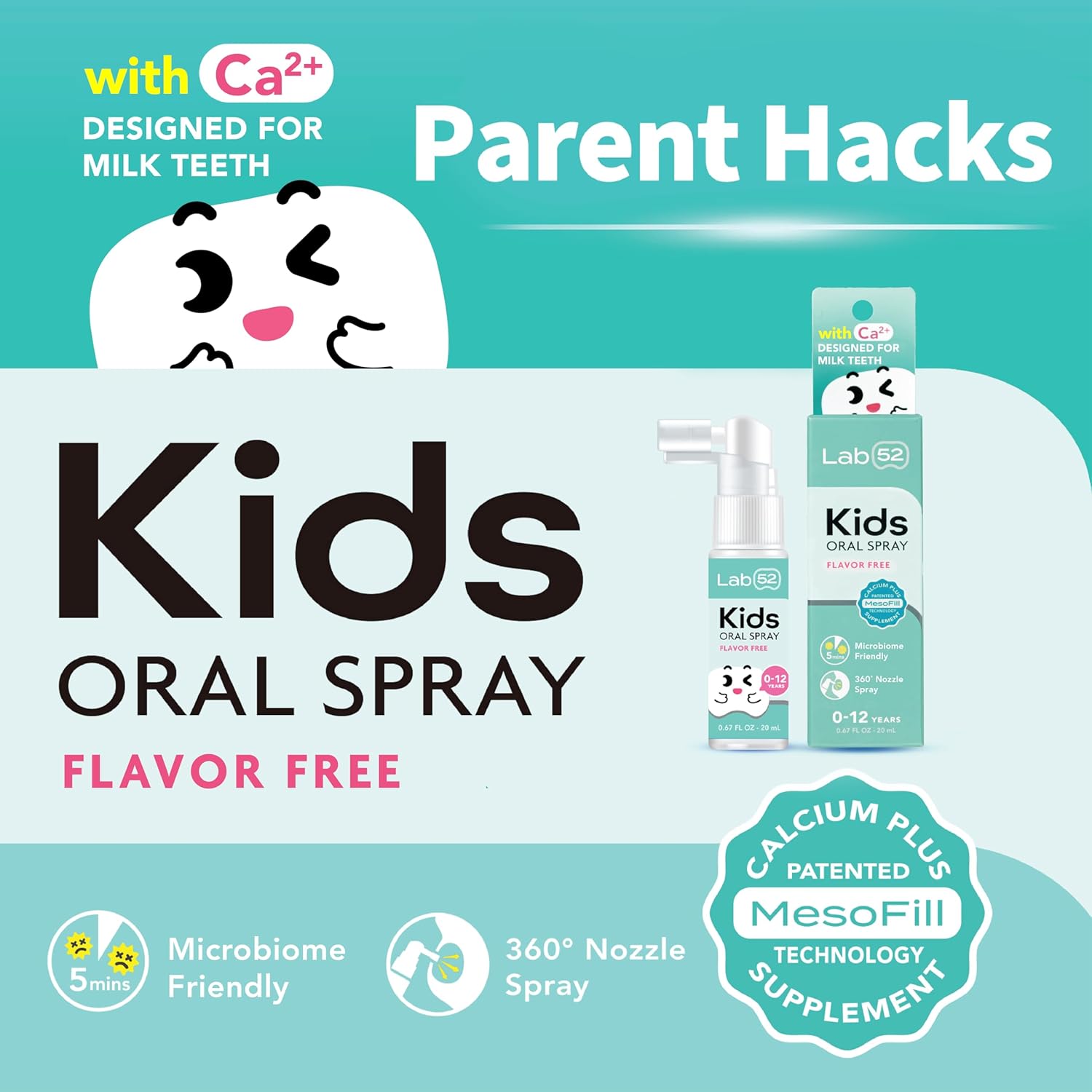 LAB52 Kids Oral Spray, Toddler Toothpaste Helper for Daily Oral Care and Fresh Breath, Children