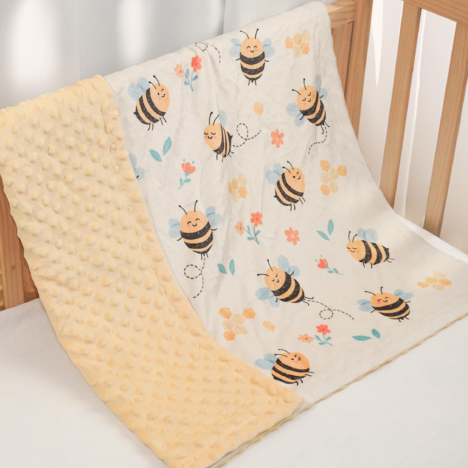 Bee Kid Blankets for Girls - 30 x 40 Soft Minky Blanket with Double Layer Dotted Backing - Gifts