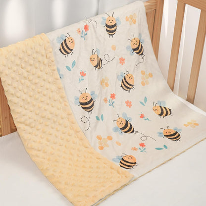 Bee Kid Blankets for Girls - 30 x 40 Soft Minky Blanket with Double Layer Dotted Backing - Gifts
