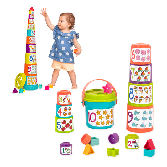 Battat Stacking Cups Shape Sorter, Sort & Stack Nesting Cups Set, Toddler