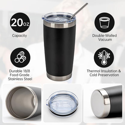 IEOVIEE 32 Pack 20oz Stainless Steel Bulk Tumblers with Lids and Straws Double Wall Insulated Travel Mug Durable Powder Coated Tumbler Bulk Cup for Cold and Hot Drinks(Black)