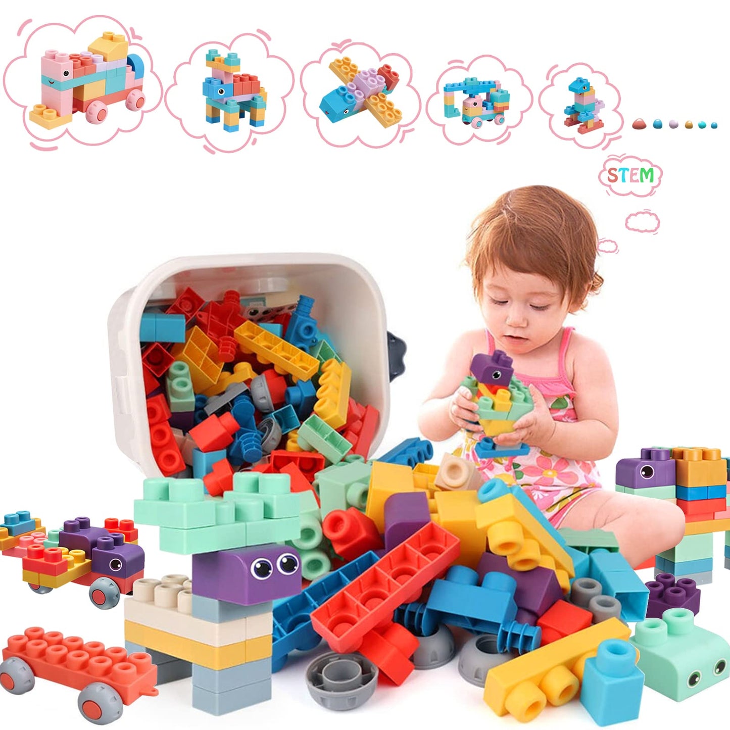 78 Pcs Top STEM Soft Building Block Sets for Kids Aged 18 months to 6 years.Mega Blocks for