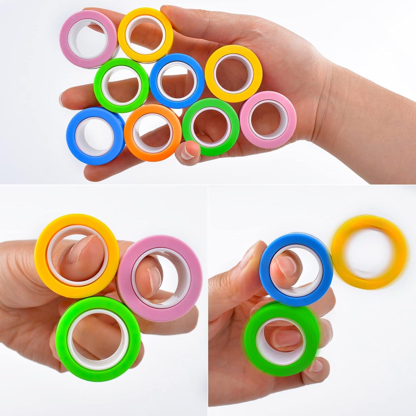 6PCS Magnetic Rings Fidget Toys, Roller Rings, Adult Finger Fidget Toys, ADHD Anxiety Relief Decompression Magical Ring Fidget Toy,Funny Gifts Kids Magnetic Spinner Ring for Boys Girls