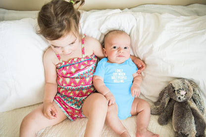 AW Fashions I Only Cry When Ugly People Hold Me Baby Bodysuit Funny Cute Baby Girl or Boy Outfit Romper