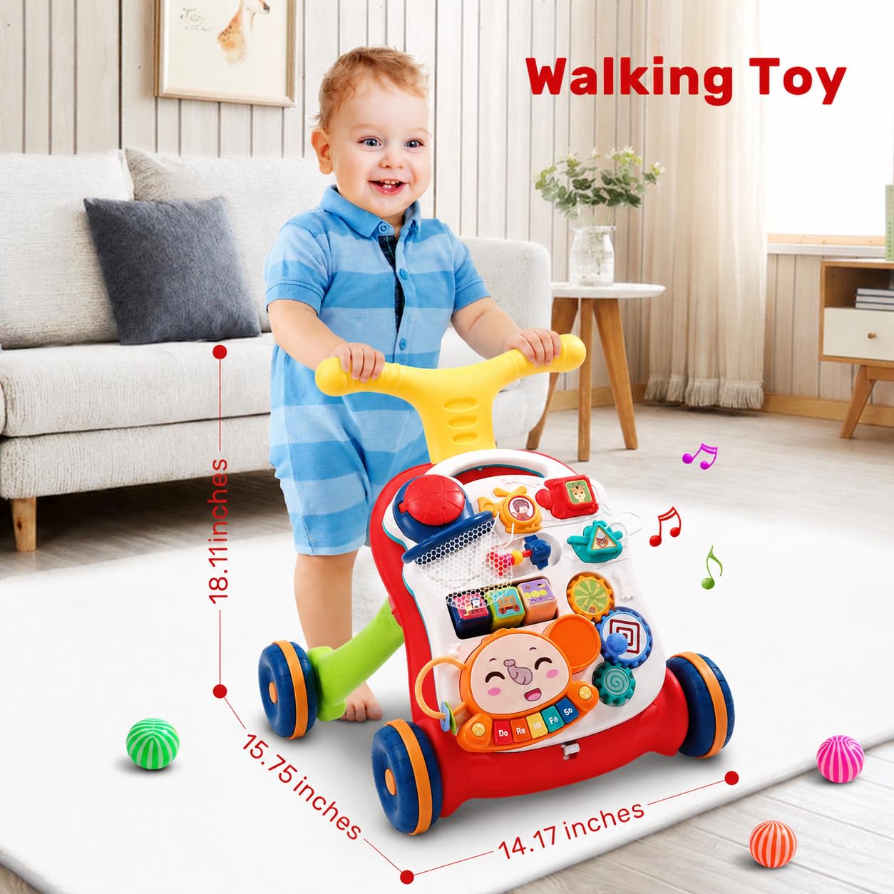 CUTE STONE Sit to Stand Learning Walker, 2 in 1 Baby Push Walker, Early Educational Child Activity
