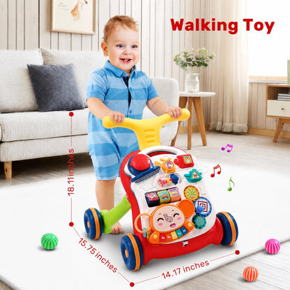 CUTE STONE Sit to Stand Learning Walker, 2 in 1 Baby Push Walker, Early Educational Child Activity