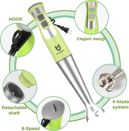 Immersion Hand Blender, UTALENT 3-in-1 8-Speed Stick Blender with Milk Frother, Egg Whisk for