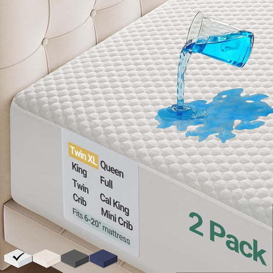 Ohgeni 100% Waterproof Mattress Protector, Twin XL-2 Pack, Fitted Sheet with Stretchable Pockets