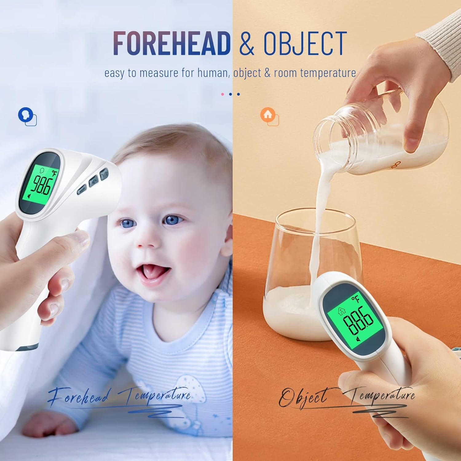 Touchless Thermometer for Adults, Digital Infrared Thermometer Gun with Fever Alarm, Forehead and