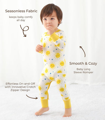 Baby Boys Girls Romper Long Sleeve Jumpsuits Infant Unisex One-Piece Bamboo Viscose Zipper Mitten Rompers