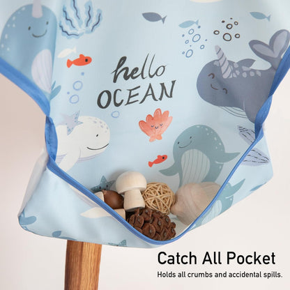 Mess Proof Baby Bib 3 Pack, Waterproof Led Weaning Baby Feeding Bibs with Food Catcher, Travel