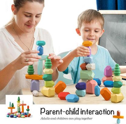 OESSUF Stacking Rocks 40Pcs Stacking Rocks Balancing Stacking Stones Wooden Stacking Toys Wooden Stone Stacking Game for Toddler Wood Sorting Montessori Stacking Rocks for Kids