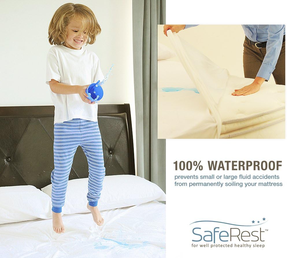 SafeRest Zippered Mattress Protector - Premium 9-12 Inch Waterproof Mattress Cover for Bed - Breathable, Noiseless Washable Mattress Encasement - King