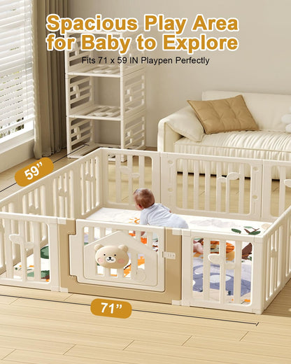 Premium Foam Baby Play Mat 71" x 59" – Removable & Machine Washable Cover, Extra Thick Padding Playpen Mat, Non-Slip Crawling Mat, Easy to Clean for Infants, Toddlers & Babies