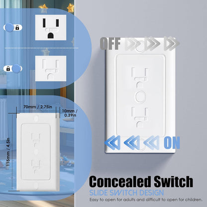 Nearockle 6 Pack Self-Closing Outlet Covers, 2024 Upgraded Built-in Hidden Slider & No-Pull-Out Wall Plug Covers Fit Decora, Duplex Wall Socket, Child Safety Baby Proofing (White)