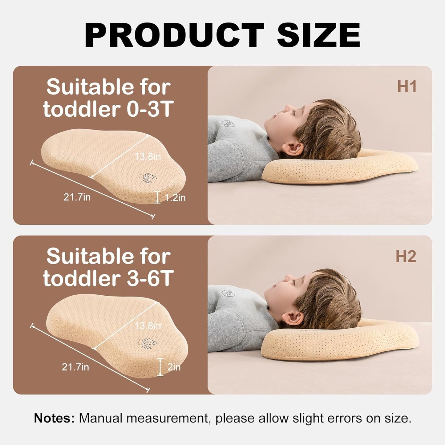 Reidio 1pc Toddler Silicone Pillow Breathable Toddler Pillow with Removable Cotton Pillowcase Kids Pillows for Sleeping Machine Washable (Blue, H1)