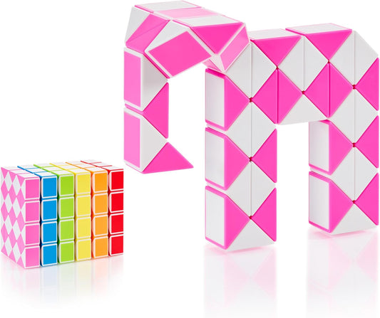 CUBIDI® Magic Snake Cube | Fidget Snake Toy for Kids | Travel Toys for Kids Ages 4-8 | Great Gift for Boys and Girls Birthday, Christmas, Stocking Stuffers - 48 Blocks | 0.9 inch x 0.7 inch | Pink