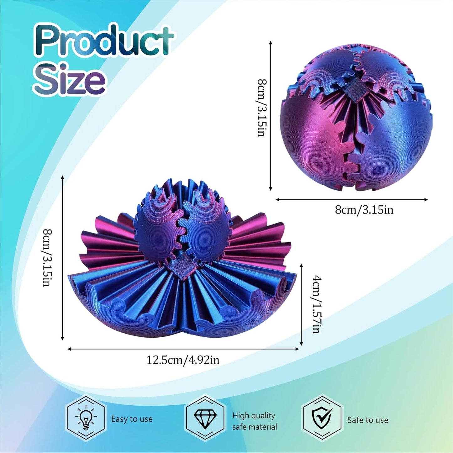 Gear Ball - GearSphere Fidget Toy, 3D Printed Gear Ball Spin Ball Cube Desk Toy, 2024 Gear Sphere Cube Puzzlefor Adults Kids, Stress and Anxiety Relaxing Fidget Toy (Laser Purple)