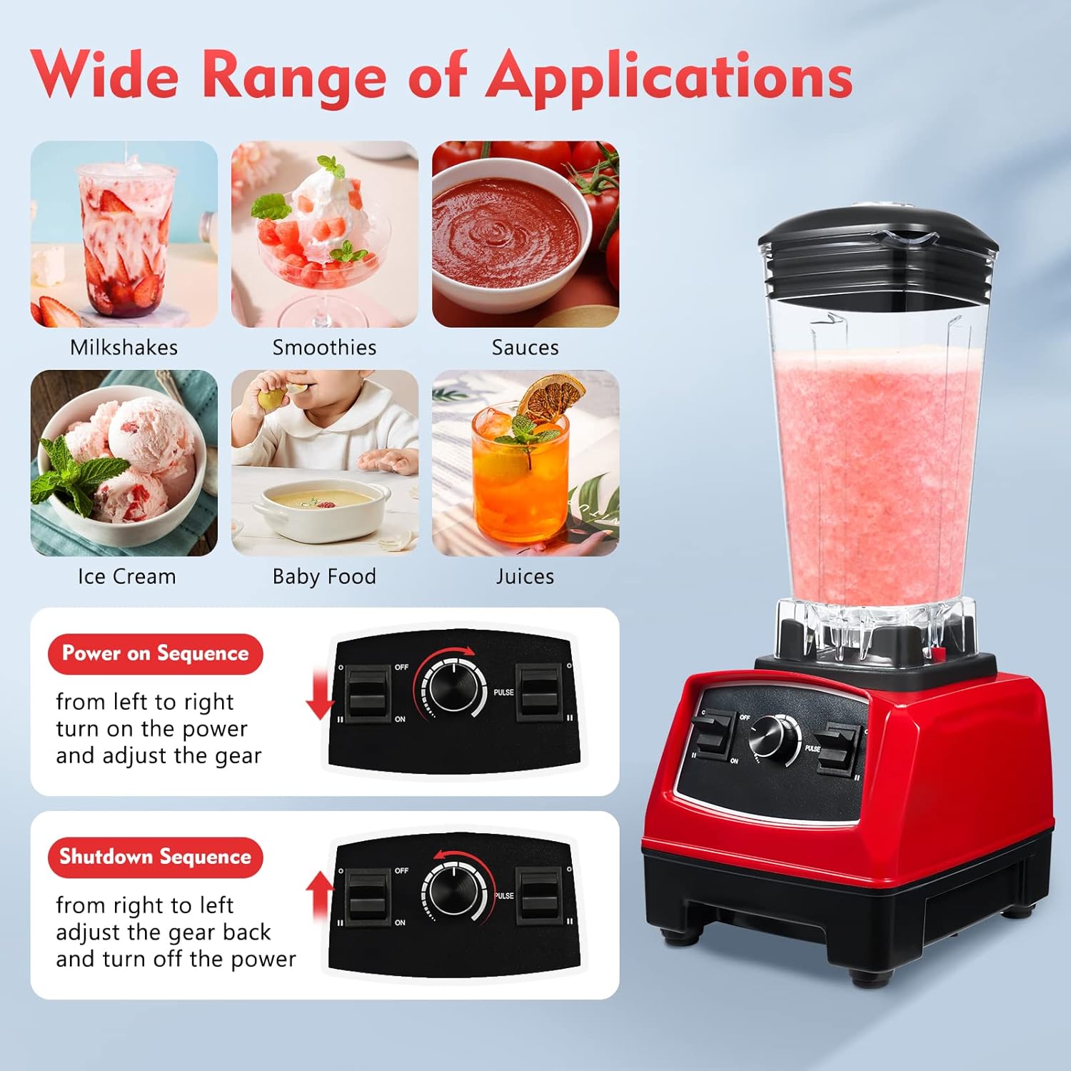 Blender 2L Automatic Smoothie Mixer Baby Food Blender 68oz Fruit Vegetables Juicer 2200W High-Speed