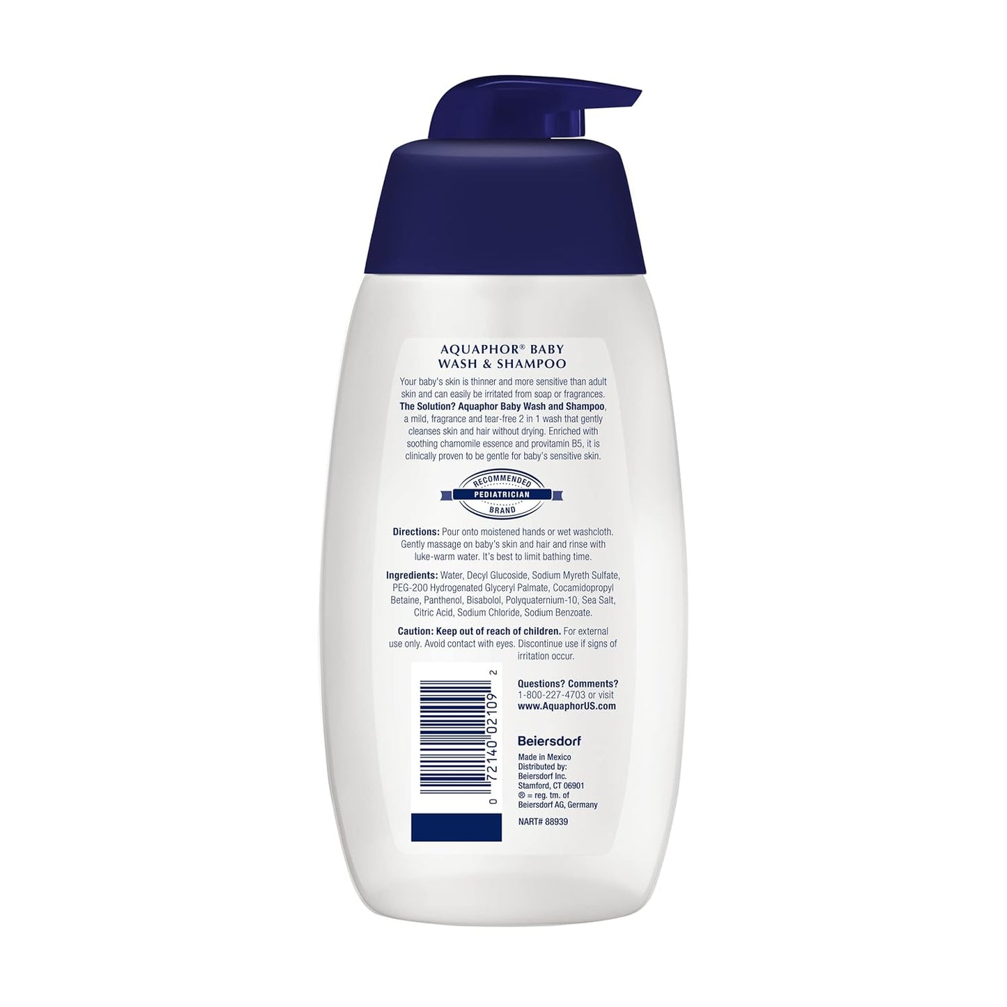 Aquaphor Baby Wash and Shampoo - Mild, Tear-free 2-in-1 Solution for Baby’s Sensitive Skin - 16.9