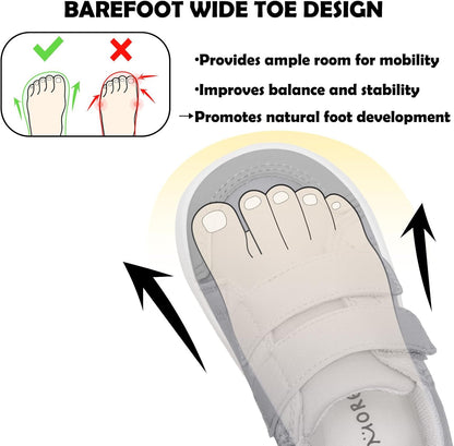 MORENDL Wide Toe Box Shoes Toddler Barefoot Shoes Baby Walking Shoe Boy Girl Non-Slip Zero Drop Minimalist Sneakers Comfort Tennis Outdoor Activities