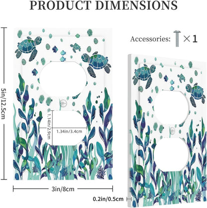 Outlet Covers Vibrant Turtle Seagrass Watercolor Painting 1 Gang Duplex Wall Plate Decorative Switch Plates Electrical Receptacle Faceplate Light Switch Cover for Bathroom living Room Decor