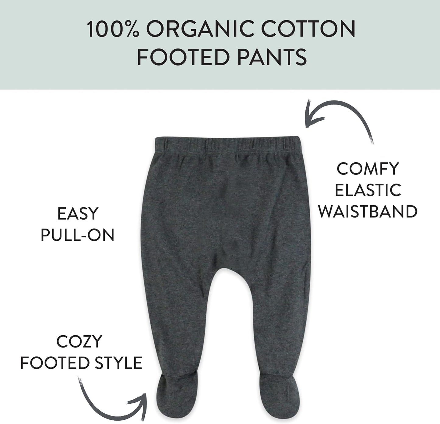 HonestBaby 3-pack Footed Pants Roomy Fit Pull on Bottoms 100% Organic Cotton for Infant Baby Boys, Girls, Unisex