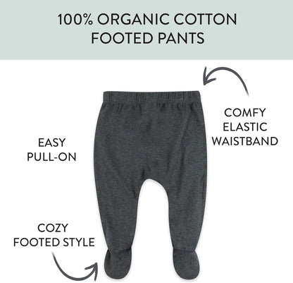 HonestBaby 3-pack Footed Pants Roomy Fit Pull on Bottoms 100% Organic Cotton for Infant Baby Boys, Girls, Unisex