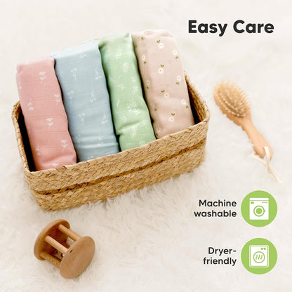4-Pack Muslin Swaddle Blankets for Boys, Girls - Organic Baby Swaddles for Newborns, Soft &