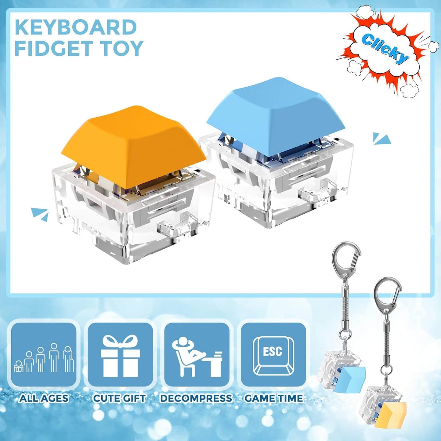Keyboard Fidget Toys, Keyboard Fidget Keychain Keyboard Decompression Toys Keyboard Fidget Toy Button Stress Relief Gifts for Adult and Kids,Finger Clicker Toys,ADHD Toy,Cool Fidgets(Blue and Orange)
