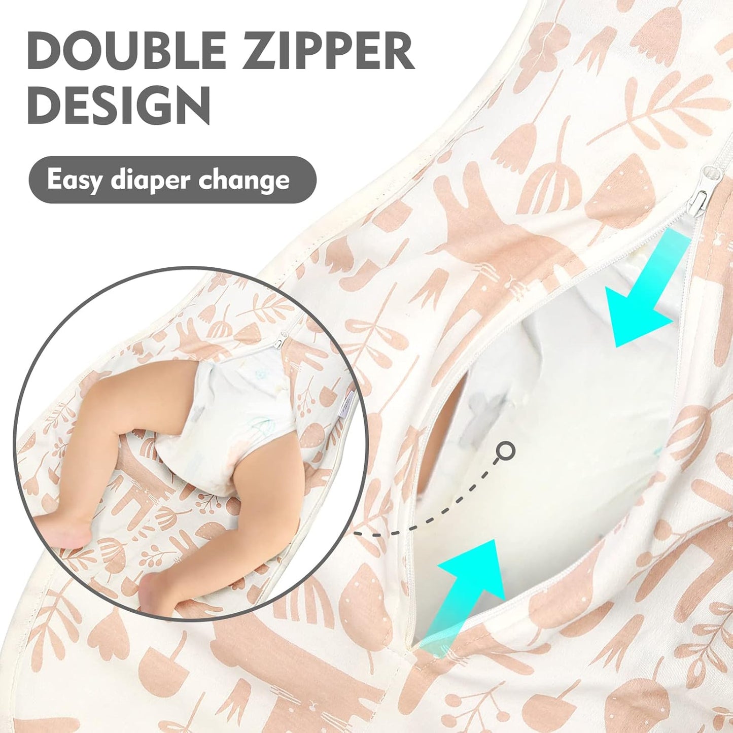 Baby Transitional Swaddle Sleep Sack - Newborn Swaddle Transition Bag with Removable Cuffs Arms Up Design, Free Wearable Blankets, Pink & Rabbit (3-6 Month)