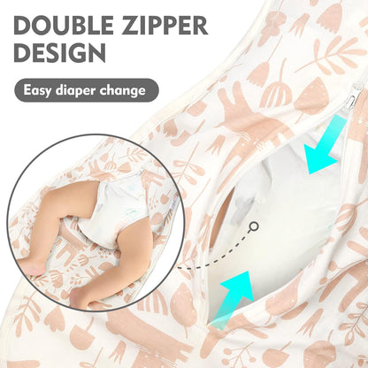 Baby Transitional Swaddle Sleep Sack - Newborn Swaddle Transition Bag with Removable Cuffs Arms Up Design, Free Wearable Blankets, Pink & Rabbit (3-6 Month)