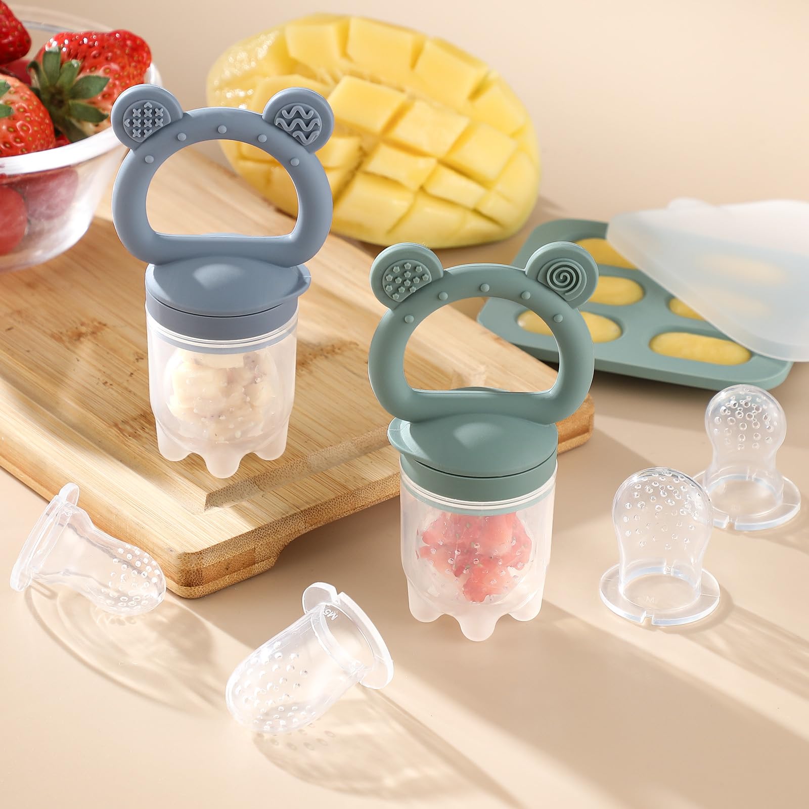 2 Pack Silicone Baby Fruit Feeder with Mini Freezer Tray, Breastmilk Popsicle Molds for Baby