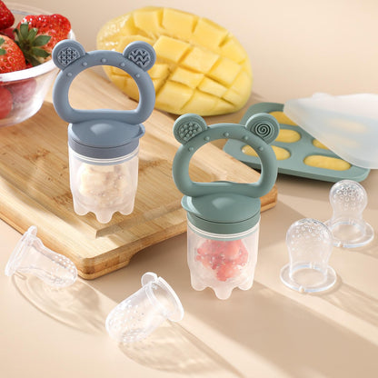 2 Pack Silicone Baby Fruit Feeder with Mini Freezer Tray, Breastmilk Popsicle Molds for Baby