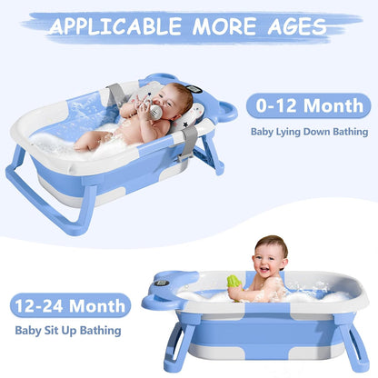 MoreFeel Collapsible Baby Bathtub for Newborn with Thermometer & 1 Hooded Towel & 1 Soft Floating