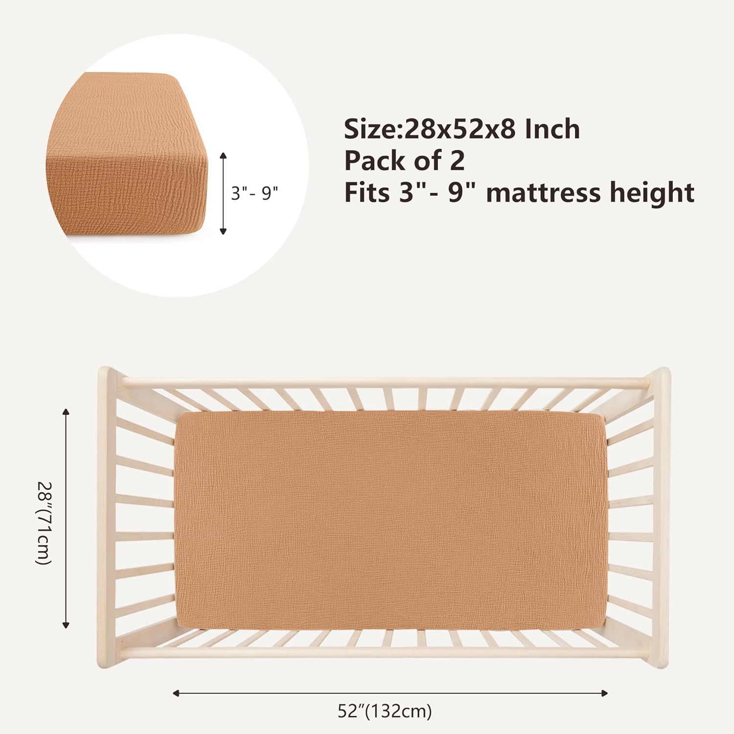 Bearmoss Muslin Crib Sheets 100% Cotton Baby Bed Sheets Soft&Breathable Nursery Sheet 52"x28" for