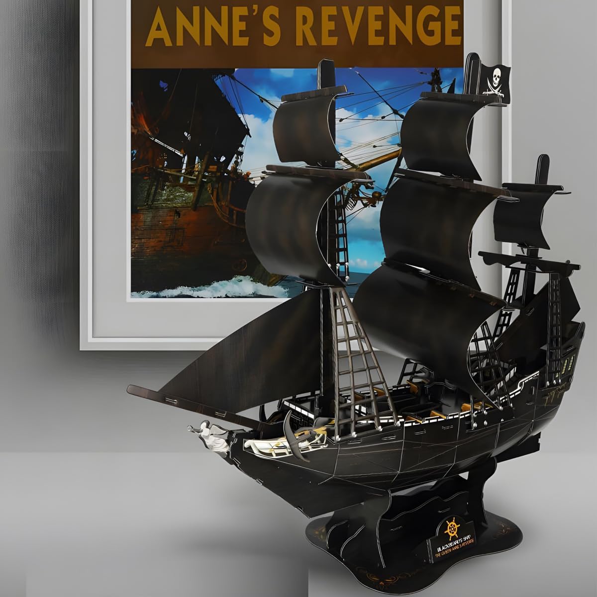 Queen Anne’s Revenge 3D Puzzle Kit, Large 111 Pieces Nautical LED Model Ship Building Kit, Retro Style Pirate Ship Desk Decor Birthday Gift for Adults Men and Teens
