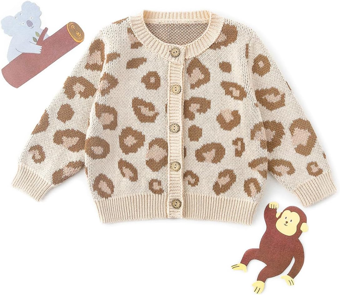 Simplee kids Baby Sweater Animal Leopard Printed Baby Cardigan for Autumn Fall…