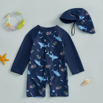 Hnyenmcko Baby/Toddler Boy Rash Guard Swimsuit Long Sleeve One Piece Zipper Swimwear Sunsuit Infant Bathing Suit Beachwear
