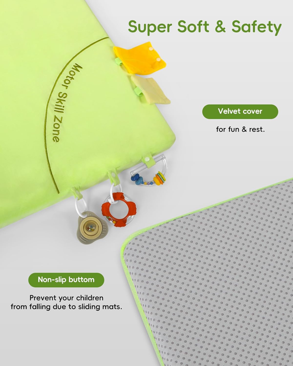Baby Play Mat, 50''x50'' Playpen Mats with 4 Sensory Development Zones for Motor Skills, Unique Crawling Mats with Non-Slip Cushioned That Fits Nicely into Any Playroom, Green