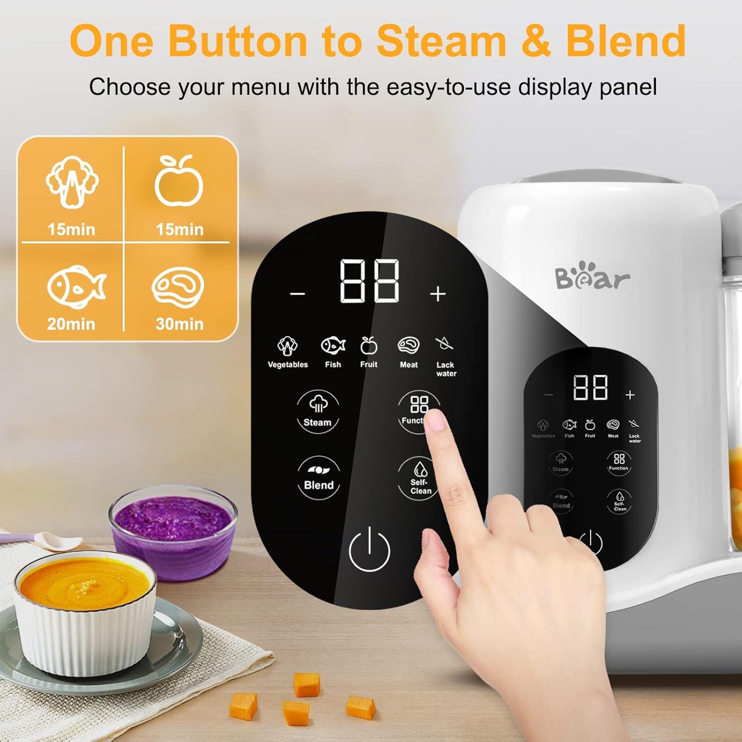 BEAR 2024 Baby Food Maker | One Step Baby Food Processor Steamer Puree Blender | Auto Cooking &