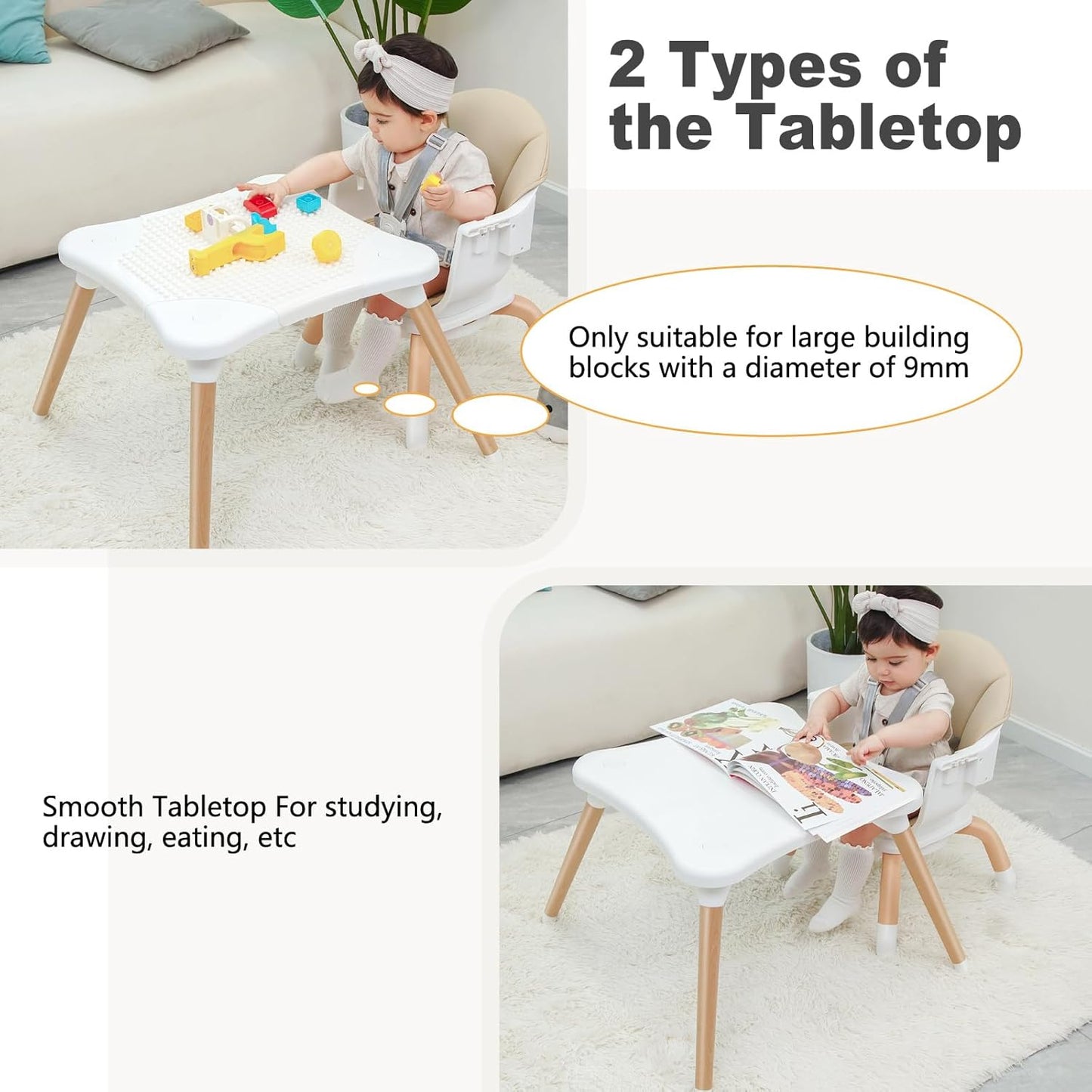 Baby High Chair, 7 in 1 Convertible High Chairs for Babies and Toddlers, Kids Learning Table