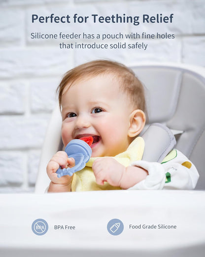 Silicone Baby Fruit Food Feeder (2 Pack) with Freezer Nibble Tray, Breastmilk Popsicle Molds for
