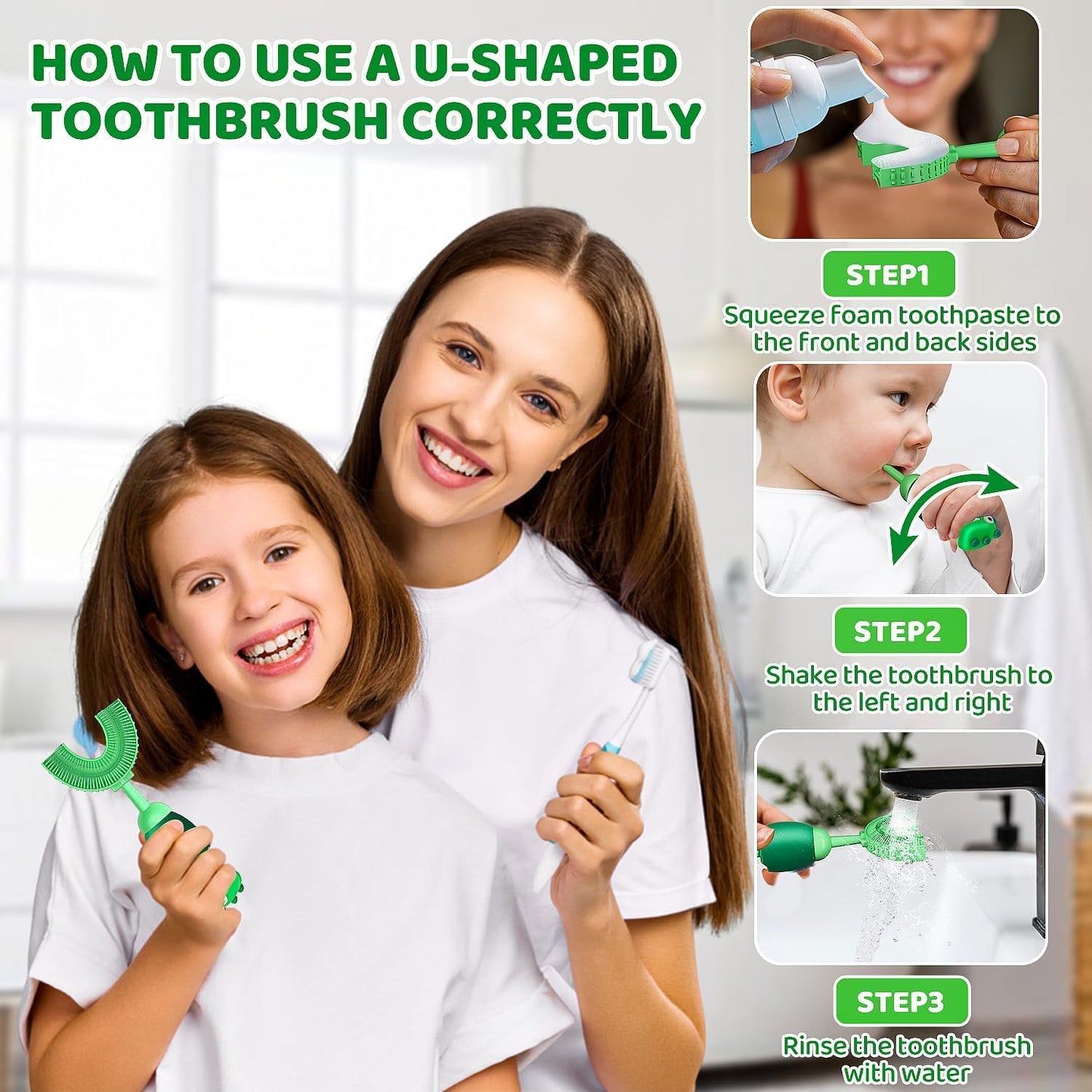 U-Shaped Toothbrush for Kids Ages 2-7， Soft Food-Grade Silicone for Sensitive Gums， 360° Teeth