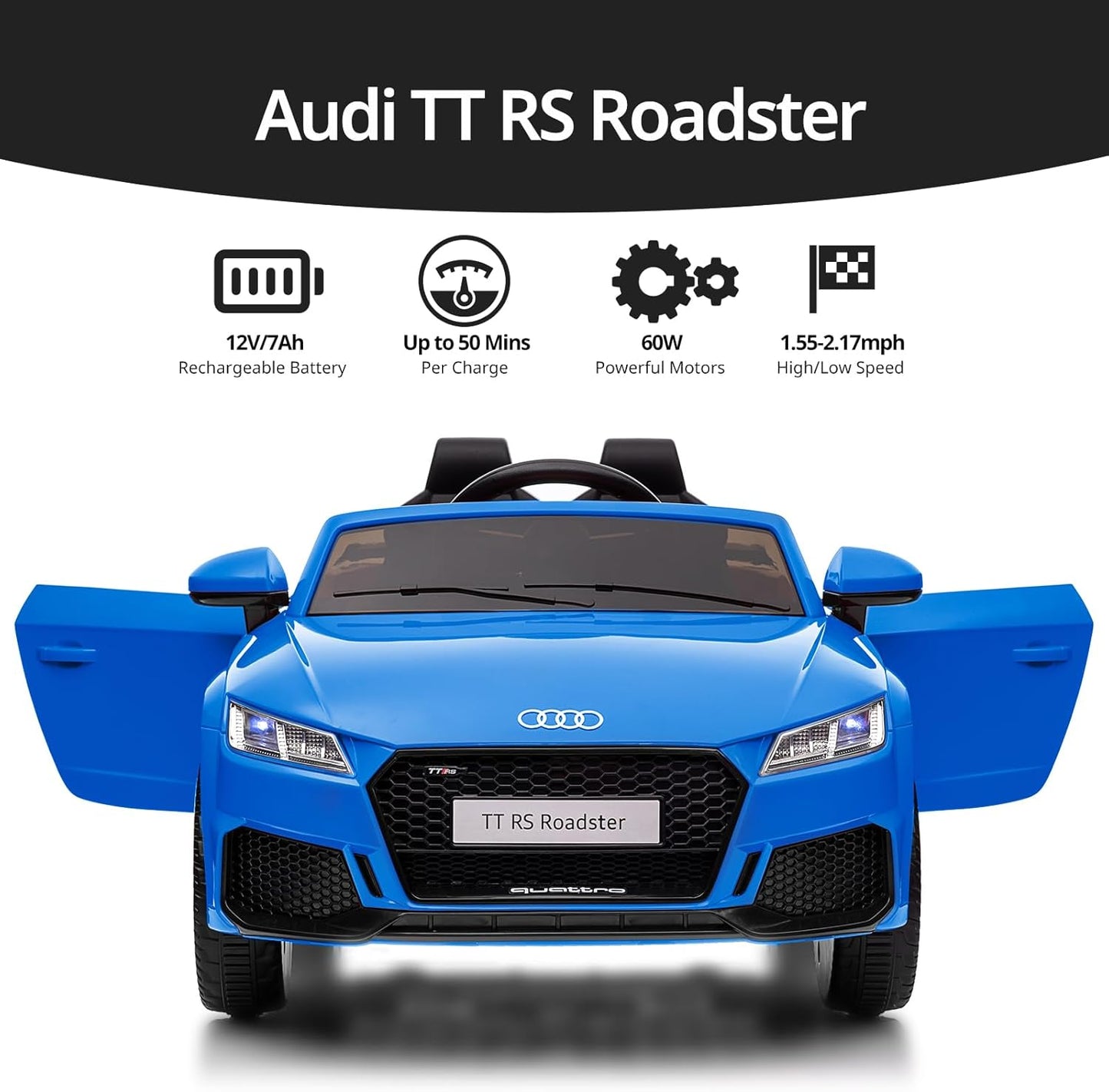 Electric Ride on Car for Kids, Licensed Audi 12V 7Ah Kids Ride-on Toy for Toddlers 3-5 Year Old with Remote, Bluetooth - Dark Blue