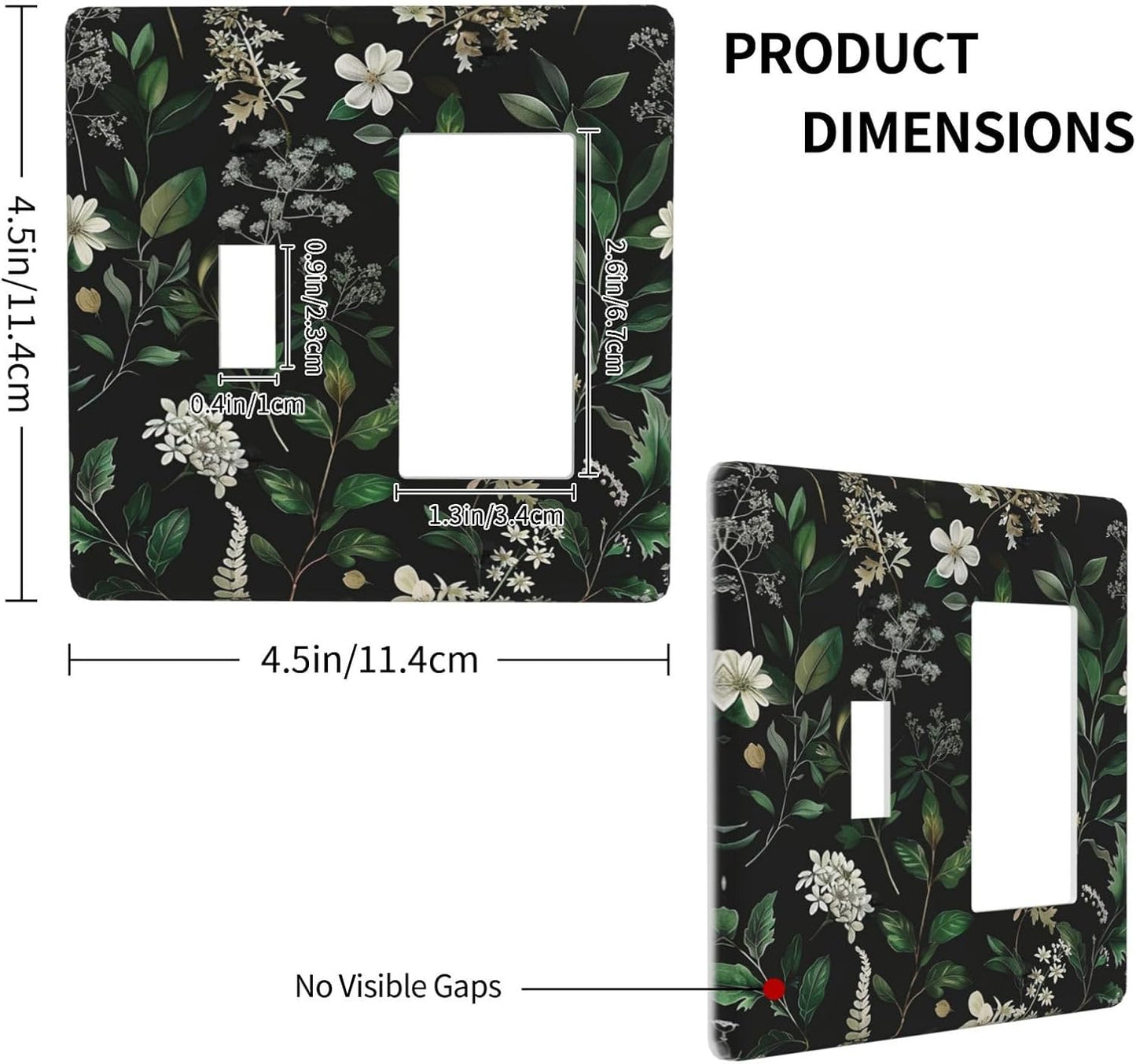 Decorative Outlet Covers Rustic Green Leaves White Flower 2 Gang 1 Gang Wall Plate Cover Single Toggle Rocker Combo Light Switch Cover Plate Face Plate for Country Bedroom Home Decor