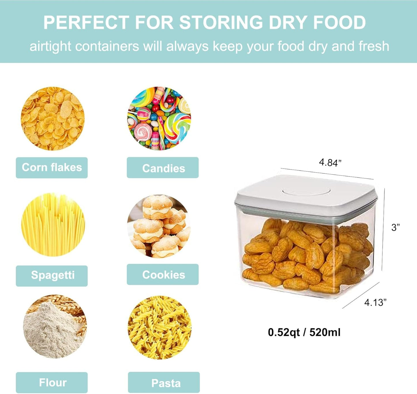 Airtight Food Storage Container - 0.52qt / 520ml Mini Rectangle Pop Containers With Lids, Bpa Free