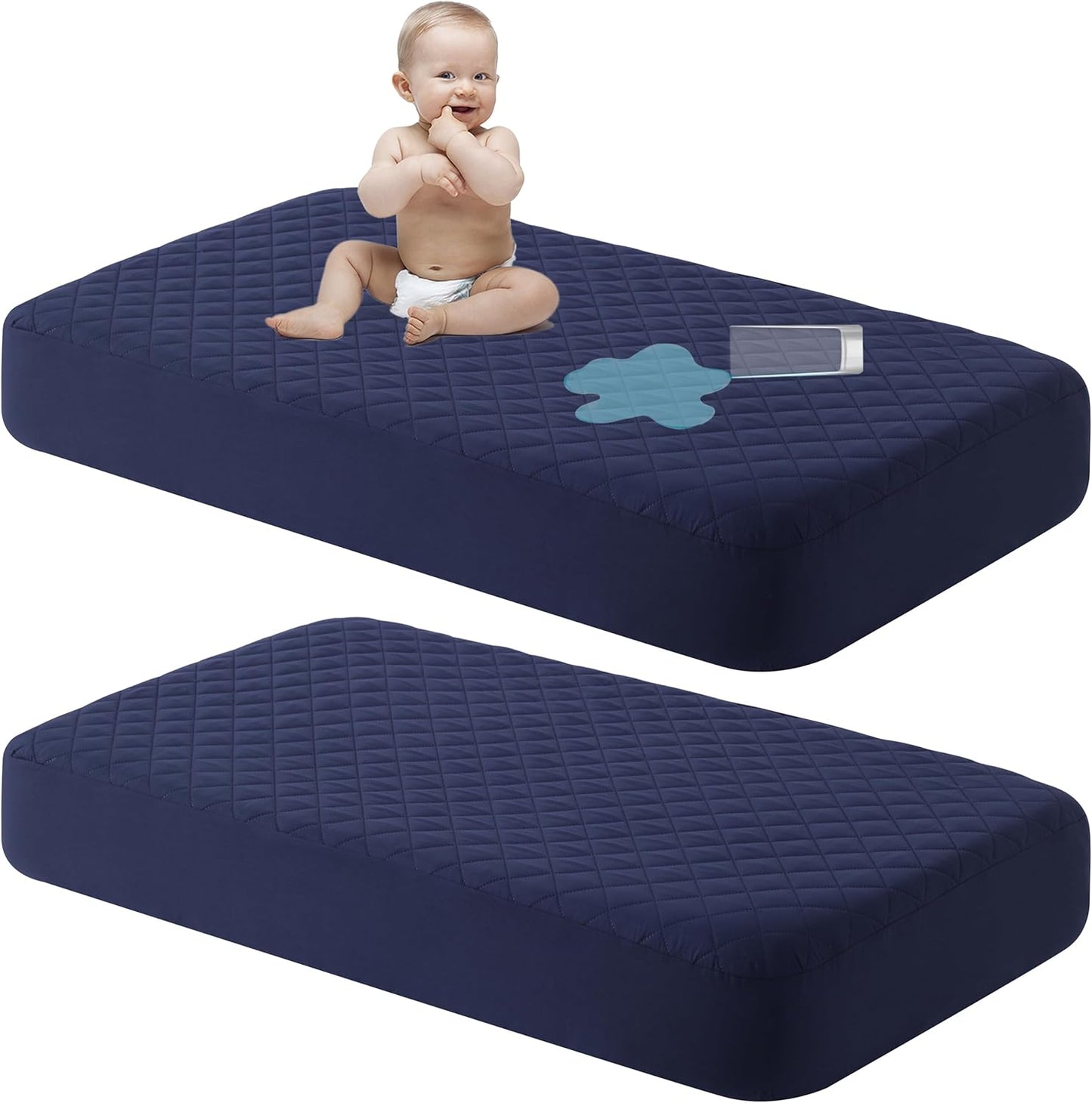 NTBAY 2 Pack Waterproof Mini Crib Mattress Protector, Quilted 24"x38" Fitted Mattress Cover
