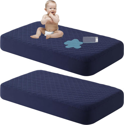 NTBAY 2 Pack Waterproof Mini Crib Mattress Protector, Quilted 24"x38" Fitted Mattress Cover