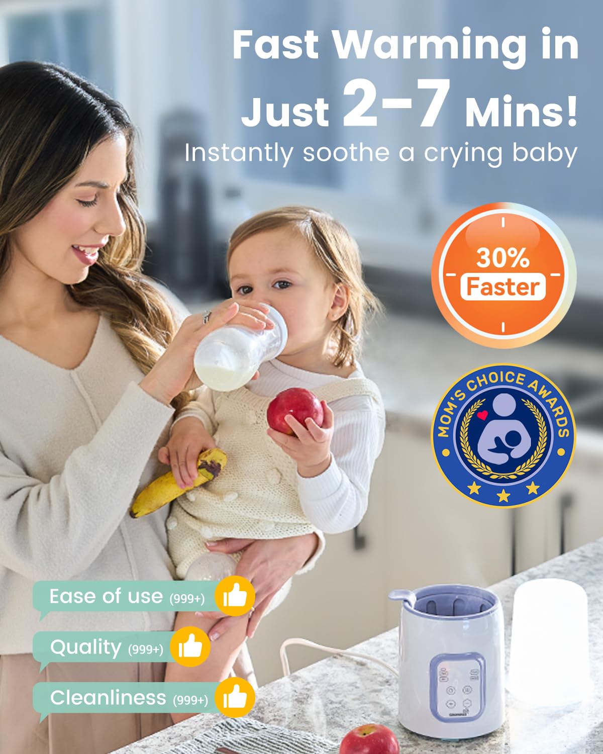 GROWNSY Bottle Warmer, 8-in-1 Fast Baby Bottle Warmer for Breastmilk or Formula, Smart Temperature